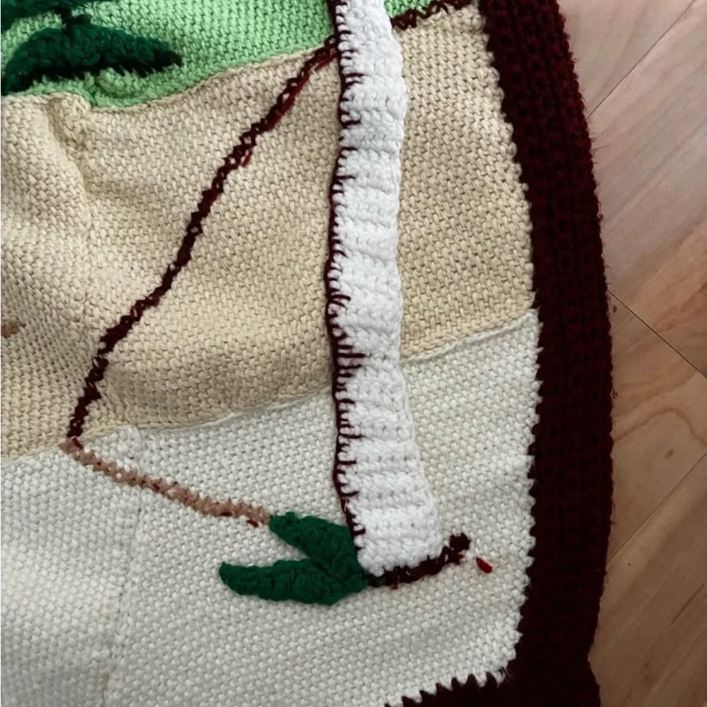 Handmade Crocheted Forest Scene Blanket Afghan 52x35 inches